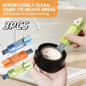 Set of 3 Cup Lid Cleaning Brush, Cup Lid Cleaner with Brush, 4 in 1 Multifunctional Portable Crevice Cleaning Brush Set for Bottle Gap Tight Spaces, Home Kitchen Cleaning Tools