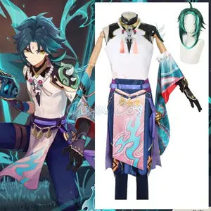 Xiao Cosplay Costume Genshin Impact Adult Carnival Uniform Wig Anime Halloween Costumes Women Game # 1 # W.