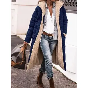 Women's Winter Hooded Thick Cotton Jacket, Reversible Long Sleeve Coat, Warm Fashion Casual Outdoor Clothing, Elegant Plain Style