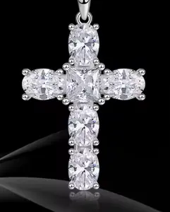 Asymmetric Celestial Cross Pendant - 925 Sterling Silver VVS Moissanite