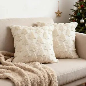 Christmas Decorations -Christmas Pillow Covers 18 x 18 Inches Set of 2,Soft Plush Faux Fur Wool Beige Xmas Tree Throw Pillow Cases Winter Holiday Decor for Sofa Living Room