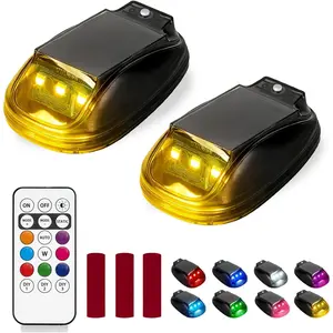Wireless Solar Cab Lights for Truck, 2 PCS No Drill RGB Strobe Roof Lights, Waterproof LED Clearance Marker Lights for Car SUV Pickup Motorcycle Remote Control and Vibration Sensor (2 PCS)