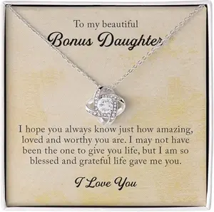 To My Beautiful Bonus Daughter, Love Knot Necklace, Stepdaughter Gifts From Stepmom, Adopted Daughter Necklace From Unbiological Mom, Step Daughter Gifts From Stepmom, To My Stepdaughter Necklace Jewelry On Birthday, Christmas