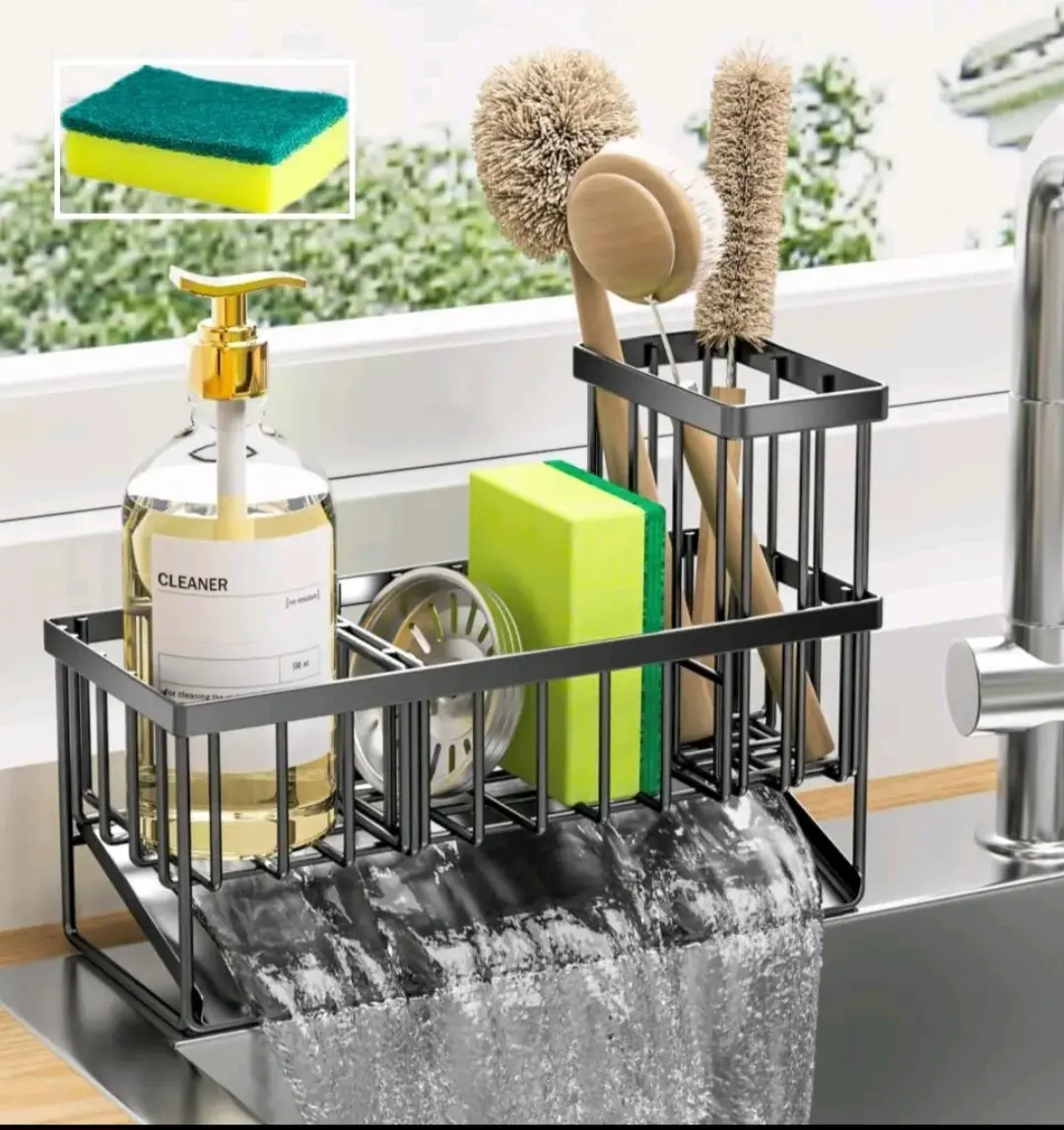 Stainless Steel Rectangle Kitchen Sink Cleaning Organizer Rack - 1-Set Sturdy Rustproof Kitchen Decor Storage Rack with Adjustable Design, Sponge Holder, Brush Holder, Draining Boards, Easy Drainage, Quick Installation, Faucet Rinse Compatibility