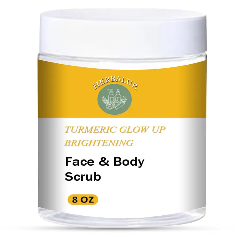 Herbalur Turmeric Glow Up Brightening Face & Body Scrub - 8 oz Skin Care Body Care Scrub for Hyperpigmentation, Exfoliation, Dark Spots, Gentle with Natural Oils, Vegan, Paraben-Free
