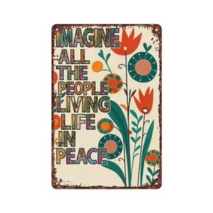 Vintage Hippie Bohemian Metal Wall Decor - Peace Sign Plaque Aluminum Metal Sign For Home Bedroom Office Wall Decoration Size 12x8 Inch