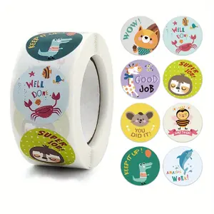 500PCS Cartoon Animal Thank You Stickers Roll – Self-Adhesive Reward Labels for Teachers, Crafts & Packaging