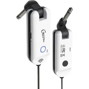 GWU4 UHF Guitar  System 4 Channels Rechargeable Transmitter and Receiver, Auto Match, Low Latency, 100  Range,  Connectionfor Electric Guitars Bass and More (White)