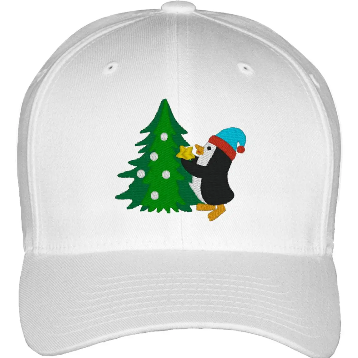 Penguin With Christmas Tree Fitted Baseball Cap