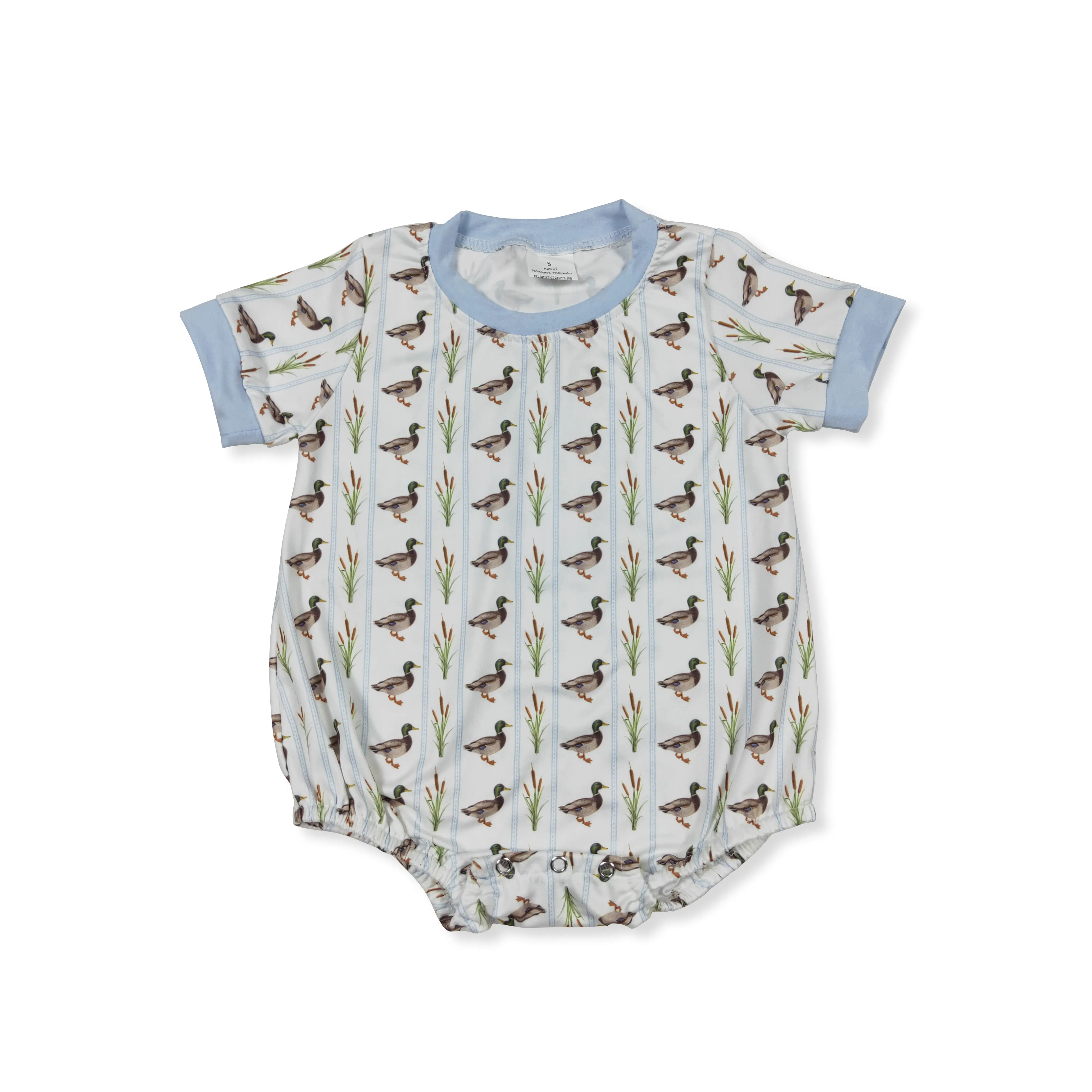 High-Quality Toddler Blue Duck Print Short-Sleeve Onesie, Baby Bodysuit for Infants, Toddler Onesies