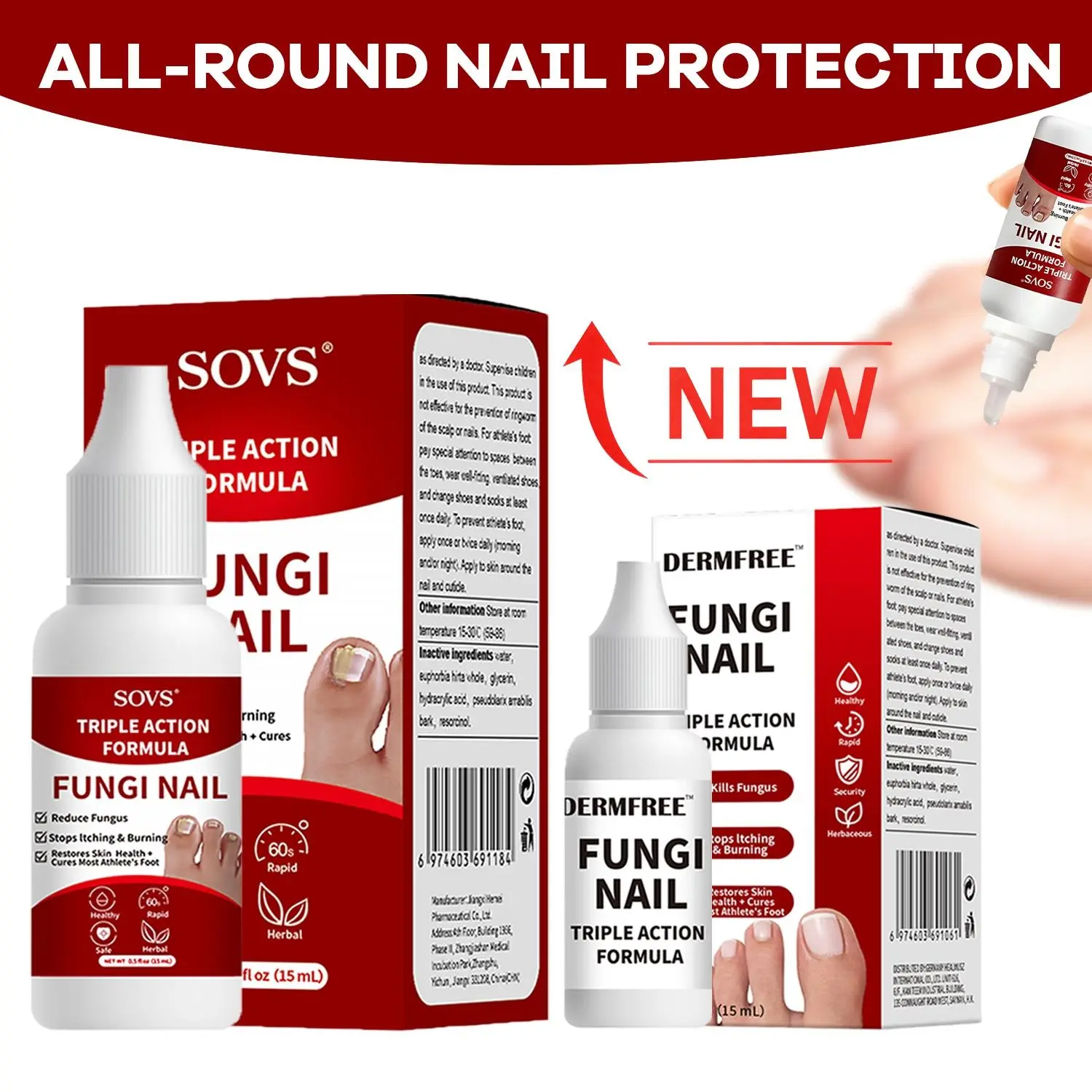 SOVS Toenail Fungus Treatment Extra Strength Antifungal Solution, Triple Action Formula Nailgrowthoil for Damaged Nails Multi-Purpose Nail Repair, Improve Rough, Fragile and Easily Broken Nails, 0.5 Fl Oz