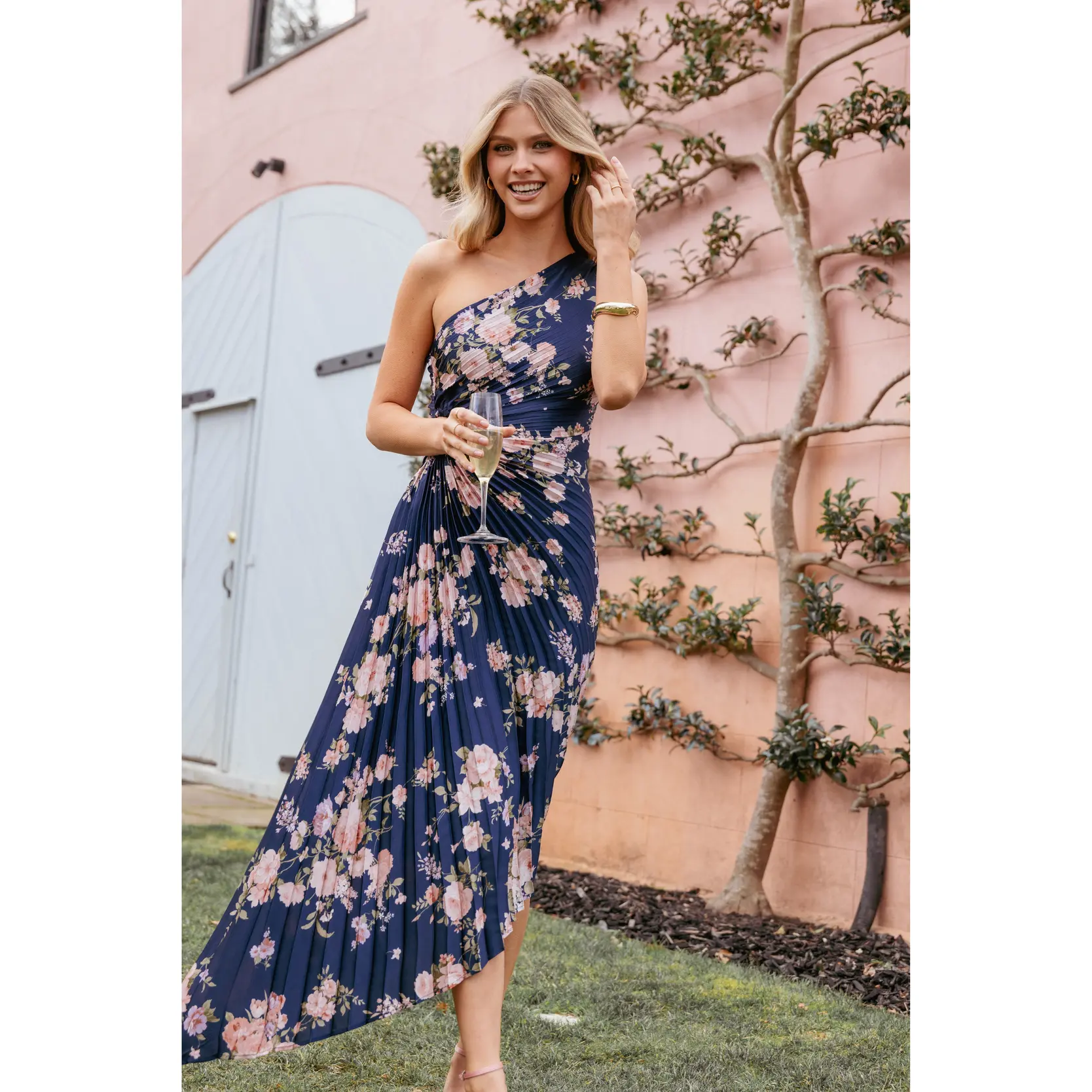kleo floral print asymmetric cocktail dress One Shoulder Maxi - Navy over neckline create a Fit amazon black dress casual Size:UK 14 | US 10