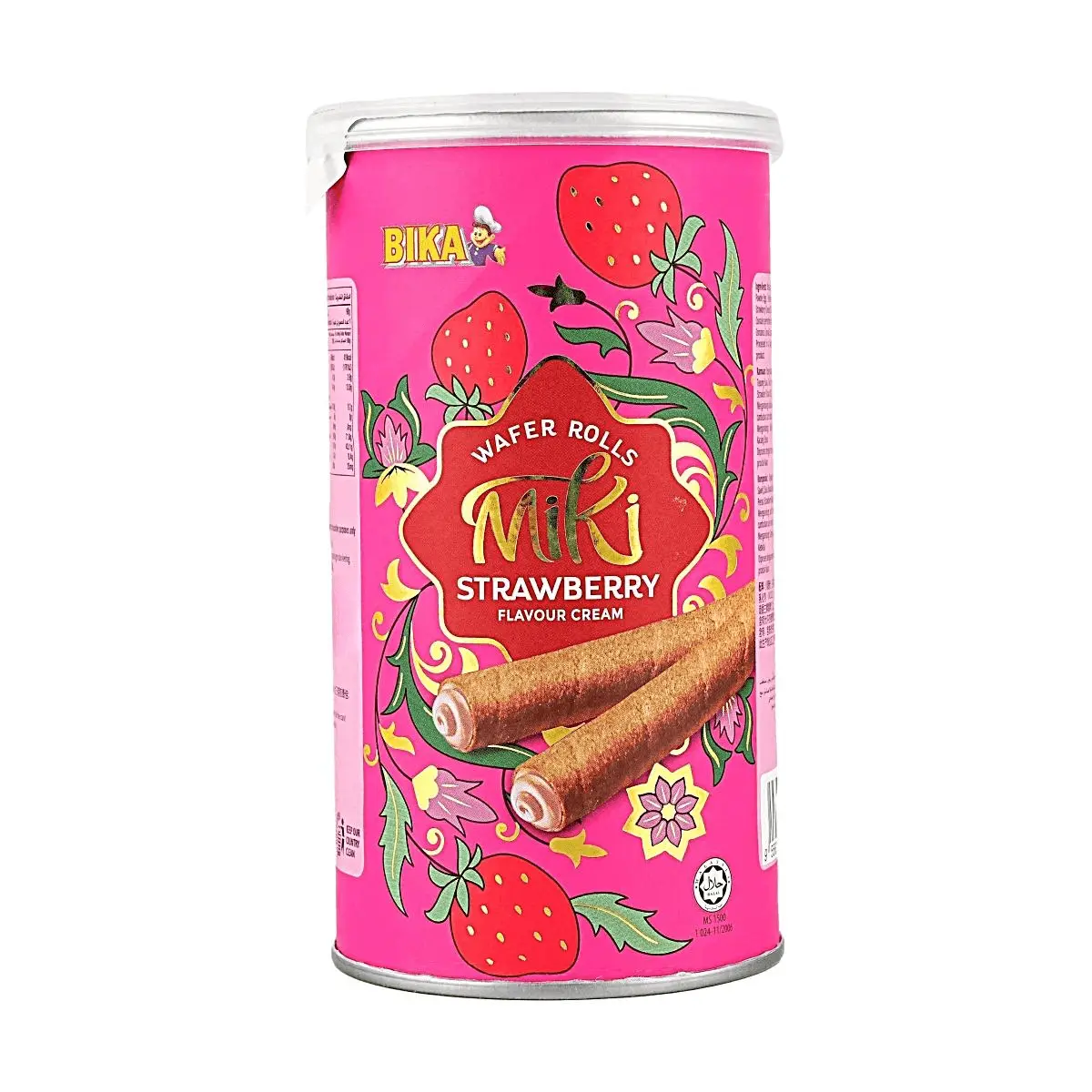 BIKA Strawberry Cream Wafer Rolls 90g - Crispy Malaysian Snack, Sweet Treat for Kids & Adults