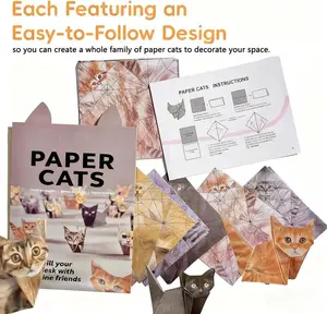 DIY Paper Cats Origami Kit, 50 Sheets 3D Animal Folding Craft Set, Fun Paper Art for Kids and Adults, Cute Desk Decoration Gift