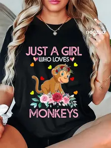 100% Cotton Monkey Tee For Women Just A Girl Who Loves Monkeys T-Shirt