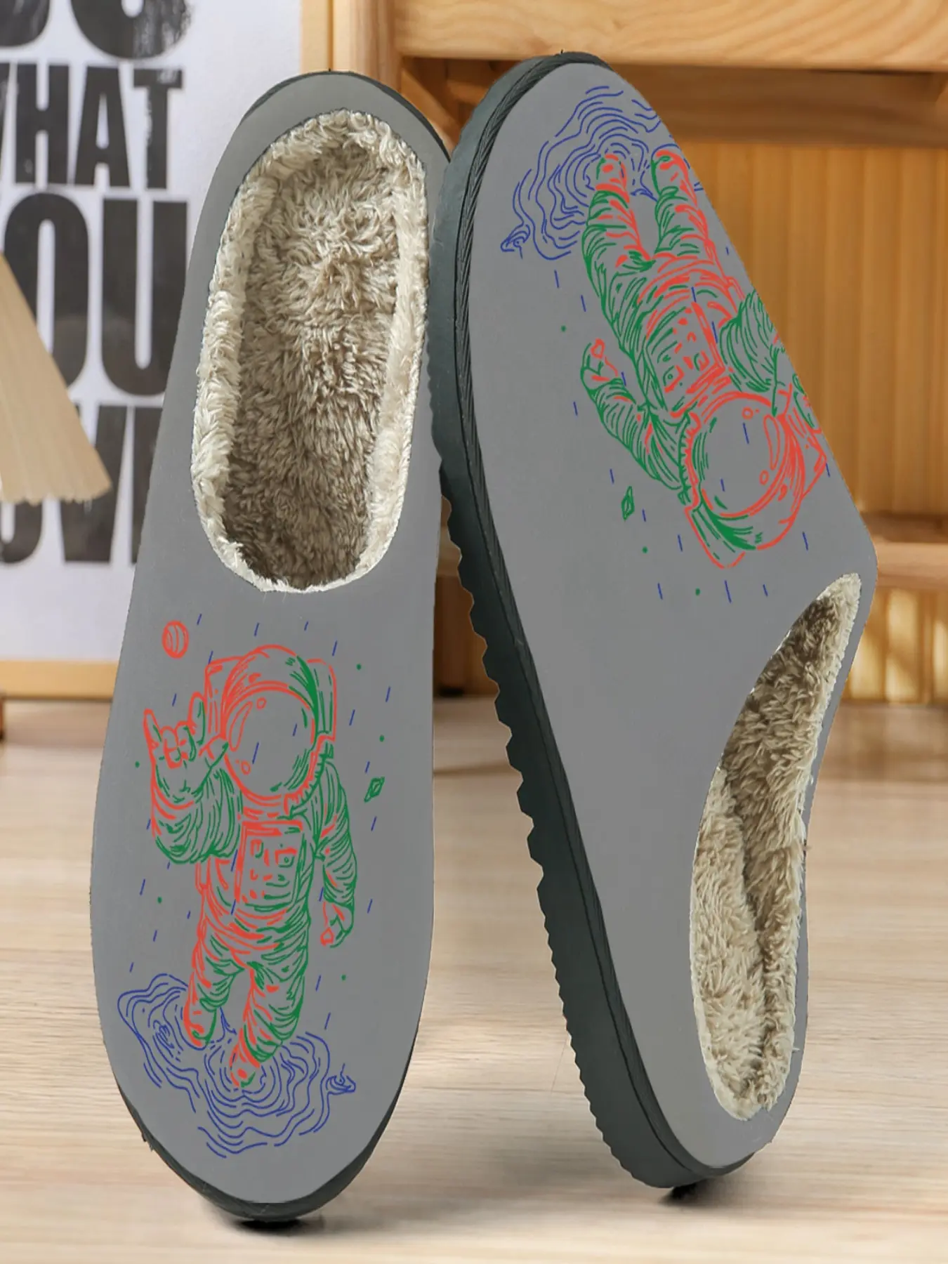 Astronaut Cotton Slippers, Sci-Fi Winter Trend, Plush Lining, Textile Upper, Eva Sole, Casual Home Wear, Perfect Gift for Fans