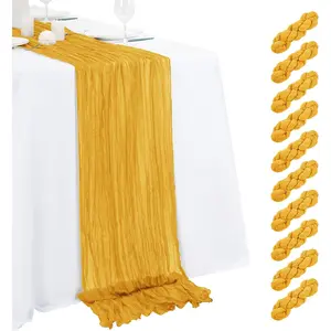 10 Pack Gold Cheesecloth 17x108 Inch Semi Sheer Boho Gauze Cheese Cloth Table, for Wedding Bridal Shower Birthday Home Farmhouse