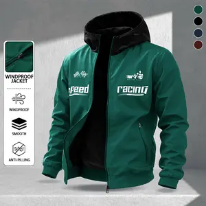 Men's casual hooded jacket, featuring contrasting color design and letter printing, with a windproof and wear-resistant surface, suitable for sports and leisure, cycling and wearing. Men's long sleeved fashionable street fashion jacket