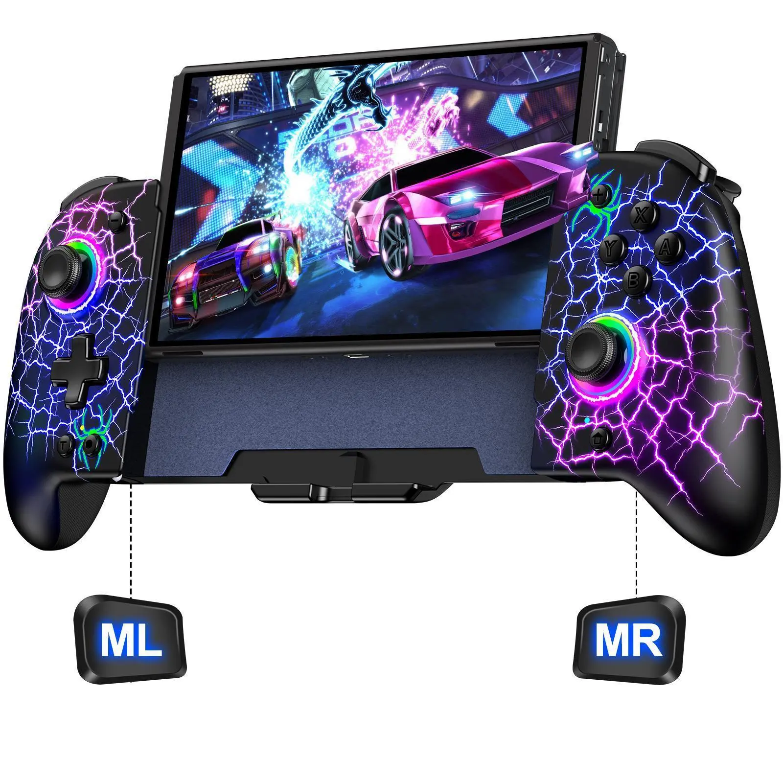 Hall Effect Joystick No-Drift Switch Controller Accessories, Wireless Joypad for Nintendo Switch/OLED with 9-Color Lights, Full-Size Grip Console Protection Pro Controller Ideal for Handheld Mode Users - JC201