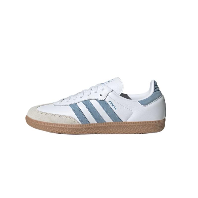 Women's Adidas Samba OG Sports Shoes - White Ash Blue, Gum Rubber Sole, Classic Retro Design, Ash Stripes Detail, Leather/Suede Build, Durable, Comfortable Fit, Versatile for Walking Wear & Casual Use