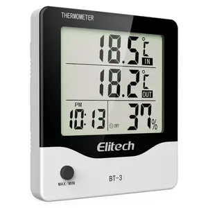 Elitech BT-3 LCD Indoor/Outdoor HVAC Digital Hygrometer Thermometer with Clock and Min/Max Value