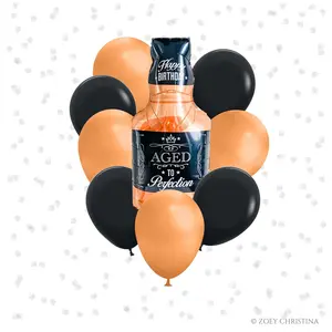 Whiskey Balloon Bouquet – Black & Copper Latex + Foil Whiskey Bottle Balloon