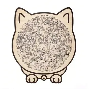 135-Piece Cat-Shaped Natural Wood Color Contour Border Wooden Puzzle High-Difficulty Irregular Stress-Relief Toy Desktop Decor Ideal Birthday & Holiday Gift