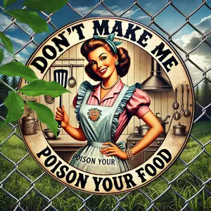 Vintage Kitchen Sign: Don'T Make Me Poison Your Food - 20X20Cm (7.8X7.8In) 2D Printed Metal Decoration Plaque, Waterproof, Durable, Suitable for Home, Restaurant, Bar, Coffee Shop, Garage - Ideal for Kitchen Wall Art Signage