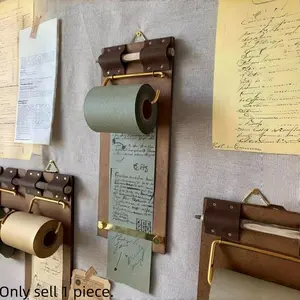 1 roll of retro reel post-it notes paper wooden post-it notes board clip (with bamboo pen) literary style can tear non-sticky blank message post-it Desk Organizer Office Stationery Supplies Desk Accessories