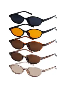 5 Piece Retro Oval Cat Eye Sunglasses for Women Fashionable Narrow UV Protective Lenses