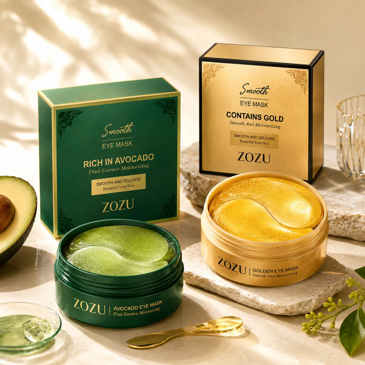 Avocado Gold Zoning Eye Care Set - Daytime Moisturizing Mask, Nighttime Brightening Repair Mask, Natural Plant Extracts Soothe Dry Areas, Daily Eye Treatment