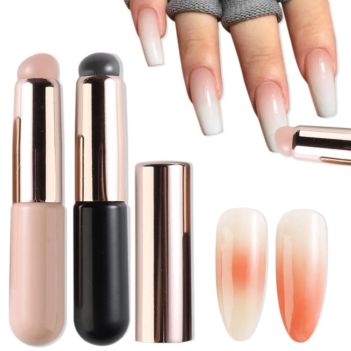 Silicone Brush for Ombre Nail Art, 2Pcs Reusable Gel Polish Brush Gradient Nail Design, Silicone Pen Chrome Powder Applicator Brush, Soft Head Stamper for Stamping Nail Art, Manicure Tool