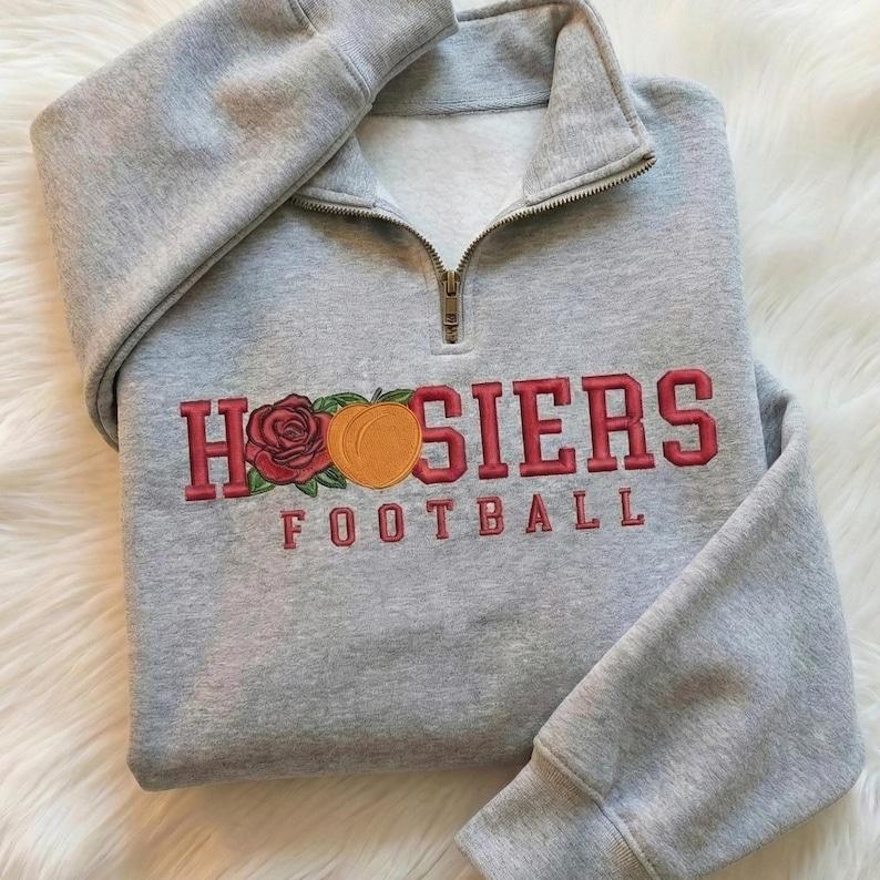 Embroidered Indiana Rose Bowl and Peach Bowl Champs Quarter zip Sweatshirt, Indiana Football Embroidery Sweater, Undefeated Hoosiers 25 26