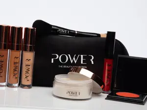 The Power Pack 4N1 Everything Brush, Blush, The Power Trio, Translucent Powder, Lip Gloss & Velvet Beauty Bag