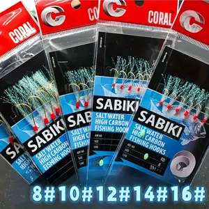 Sabiki Fishing Gear Set with High Carbon Hooks, Glowing Beads for Night Fishing, Ideal for Marlin, Snapper, Wahoo, Flatfish, Shark, Fishing Tackle