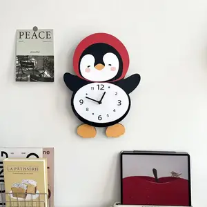 Cute Penguin Cartoon Swinging Clock: Silent, Creative Decor for Living Room, Bedroom & Nursery Round Decorative