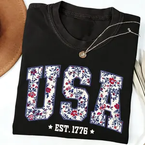 USA Shirt, 4th of July shirt, floral USA tee, summer patriotic shirt for women, America est 1776 shirt, red white blue shirt