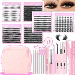 YIDUO 7 Styles False Eyelash Cluster Gift Set, DIY Eyelash Extensions, Bottom, Spiky, Lengthening, Cosmetic Bag Set, 60D+80D C-Curl, Soft and Comfortable Suitable for Everyday Makeup Holiday Gift