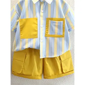 Summer Korean Color Block Striped Suit · 3-7 Year Old Casual Two-Piece Set · Essential for Daily Outings And Photos · Large Design + Loose Fit · Comfortable Breathable Fabric · Day/Birthday Party Outfit Preferred · Little First Choice for Sunny And
