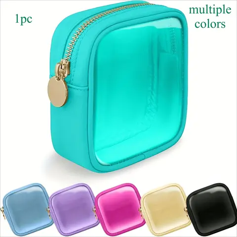 Travel Makeup Organizer Bag with Clear Window, 1 Count Cute Portable Cosmetic Pouch with Zipper, Multipurpose Storage Bag for Sanitary Napkins, Coins & More, Travel Cosmetic Bags, Cosmetics Organizer, Makeup Pouch for Purse, Travel Beauty Bag