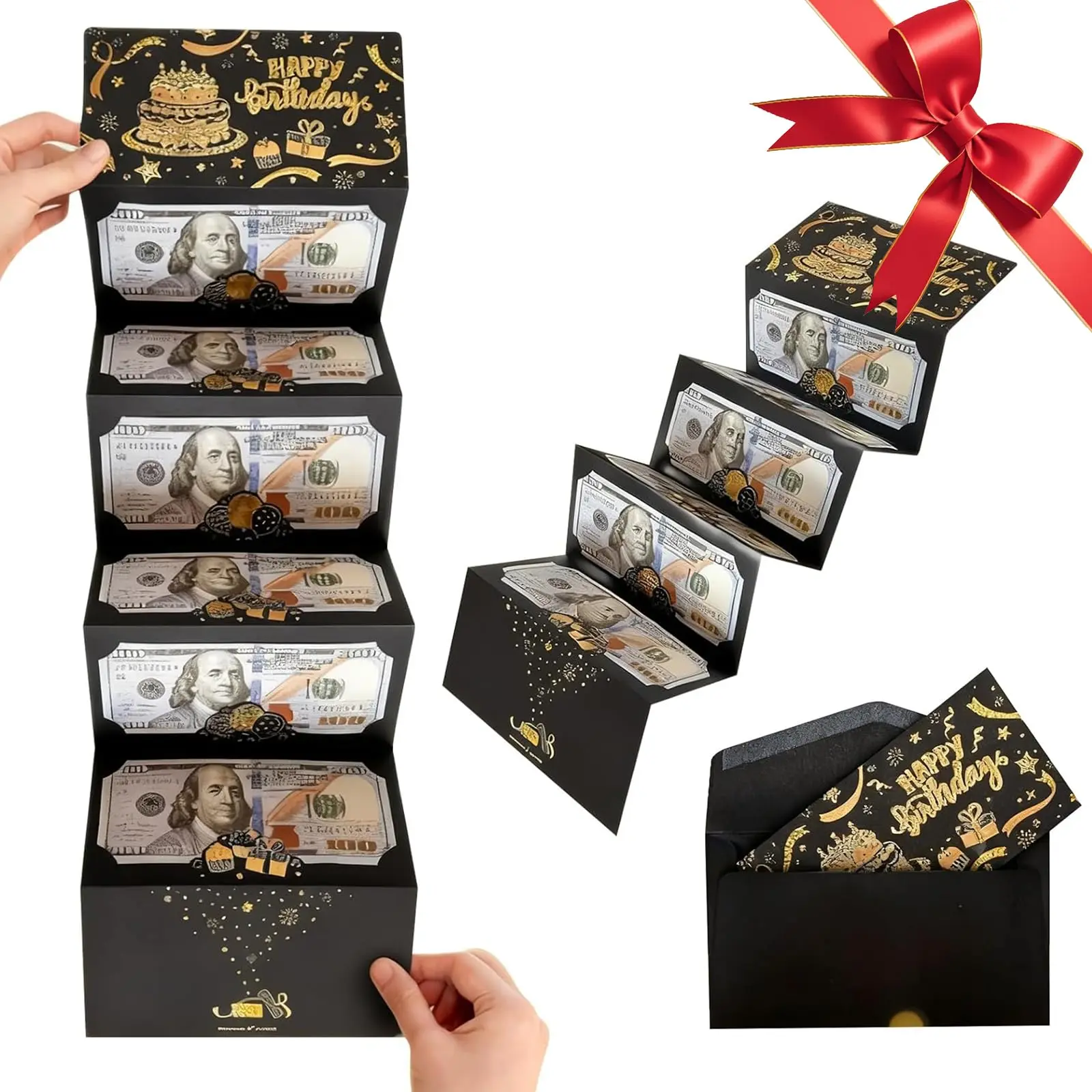 Birthday Money Envelope Gift Card Holder for Cash Gifts - Premium Black & Gold Coated Card Holder for Women, Men, Teen Girls & Boys - Elegant Cash Gift Envelopes for Birthdays, Weddings, Graduation