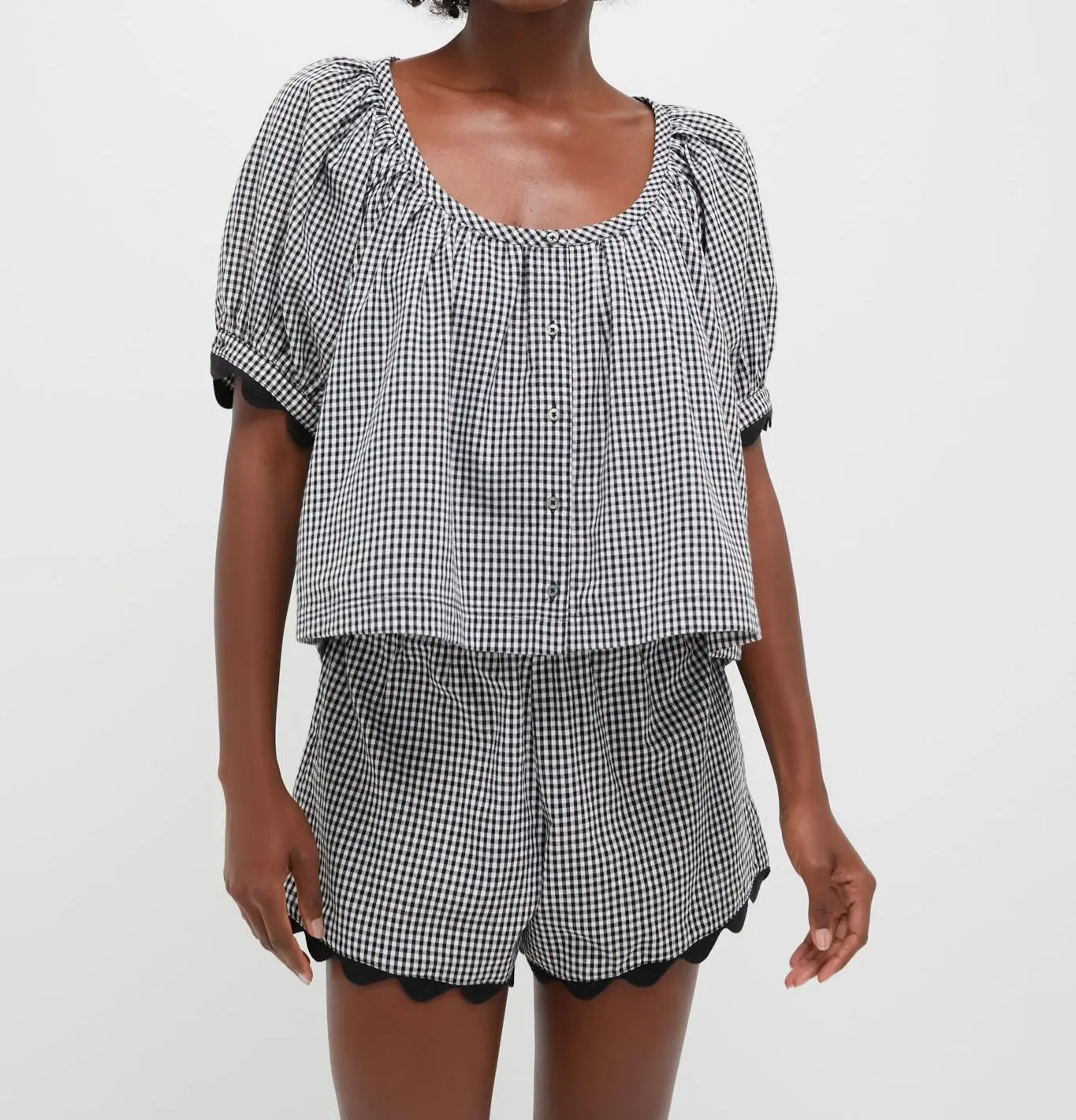 Arssm Womens Gingham Set Plaid Short Sleeve Summer Matching Sets Cotton Sleepwear Pajama Sets