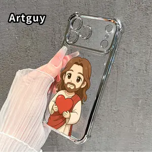 Divine Love Embrace Pattern Phone Case for iPhone 17 Pro Max 16 15 Plus Air 14 13 12 11 E Electroplated Cover with Airbag Shockproof Soft Silicone Casing