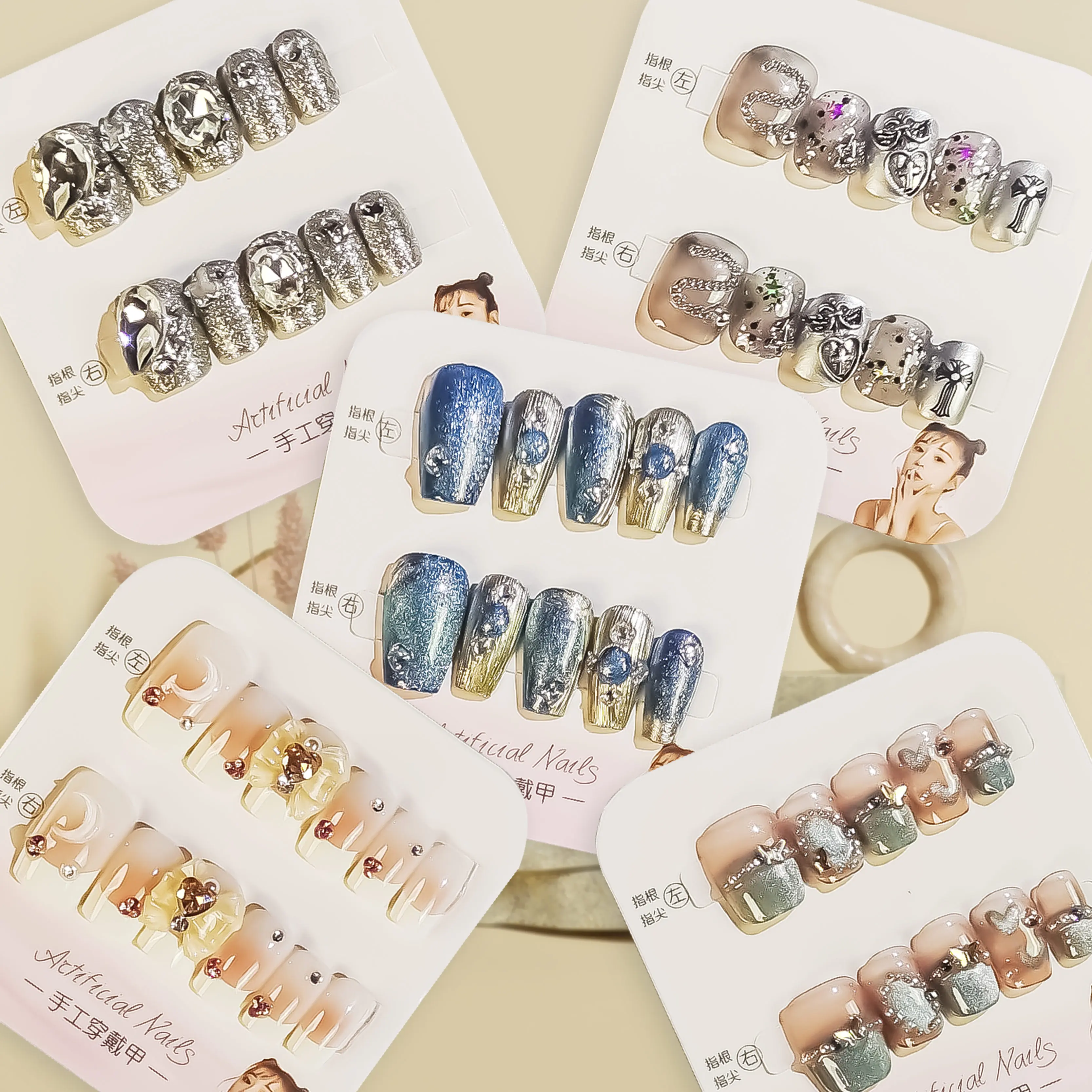 Handmade Press On Nails - 5 Bags, High Quality, Reusable, short nails, Nail Loveful, Nails Heaven