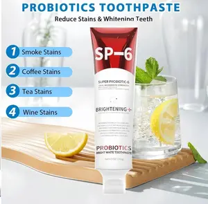 SP-6 Super Probiotic-G Brightening Toothpaste - 4.9oz Each Tube - Gentle Formula for Sensitive Teeth - Long Lasting Freshness & Mint Flavor - Improves Oral Mucosa Freshens Breath Whitens Teeth for Family
