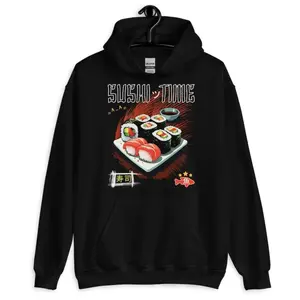 Men's Japanese sushi culture and food Graphic Hoodie - Long Sleeve Pullover Regular Fit | Soft & Breathable Fabric, Durable Print, Everyday Comfort, Machine Washable, cartoonish and vibrant with Japanese-inspired elements a stylized illustration of a