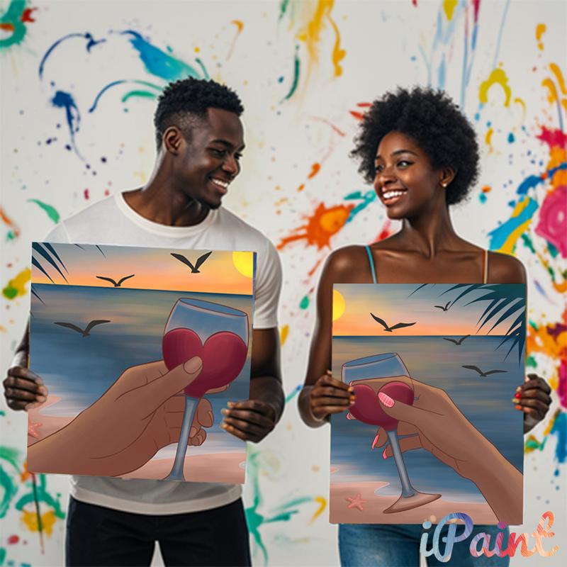2Pcs Paint and Sip Kit for Adults,Pre Drawn Canvas to Paint of Home Painting Couples for Party,Couples DIY Acrylic Painting Kits Date Night 8×10
