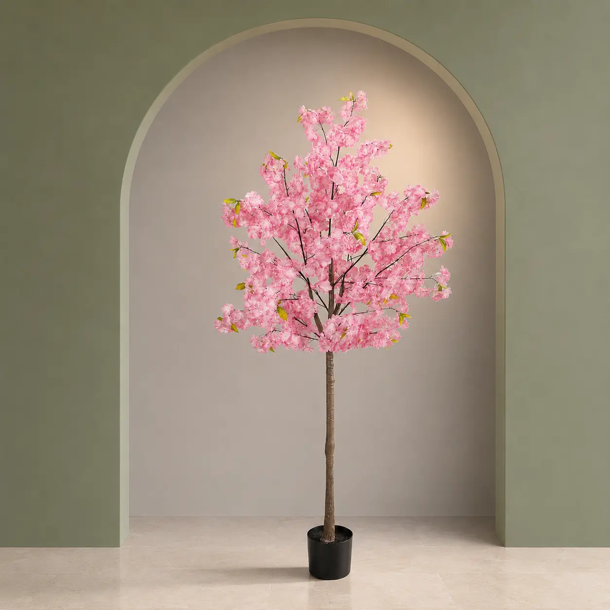 60 Inch Pink Faux Cherry Blossom Tree with Black Pot, Realistic Artificial Sakura Floor Plant for Living Room, Entryway, Office and Event Decor