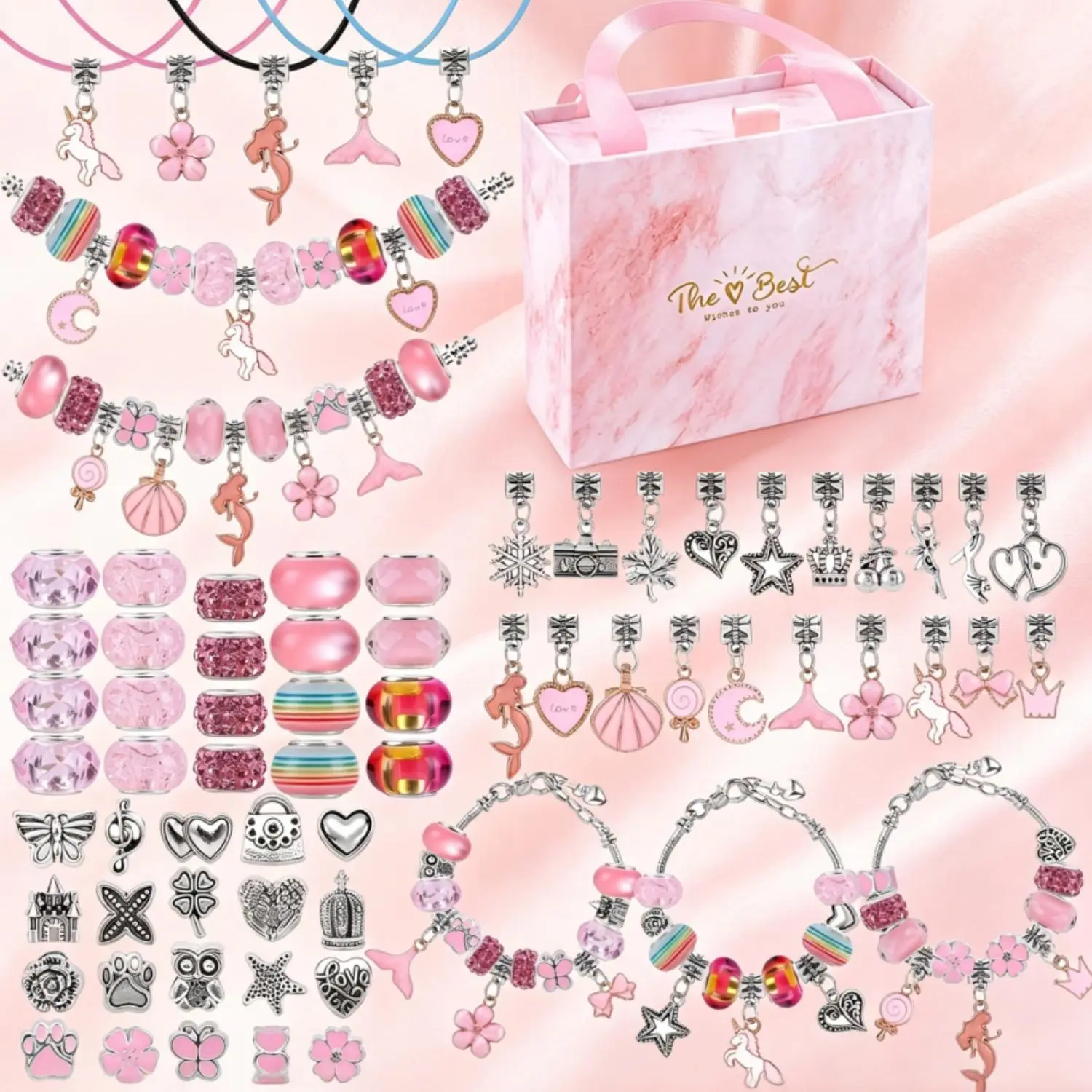 67Pcs Colorful Princess Themed Charm Bracelet Making Kits DIY Jewelry Making Supplies DIY Mix Beads Pendants Unicorn Accessories for Women Unique Bracelet & Necklace Craft Gift Ideal Christmas Birthday Gift for Girls Adjustable Beaded Design