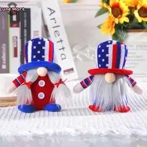 Handmade Patriotic Gnome Plush Dolls - Red, White, Blue Star-Striped Faceless Swedish Tomte Cotton 4th of July Accessories, Home Table Decor Gift